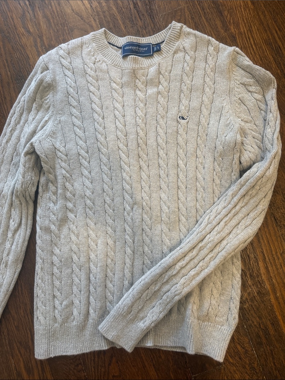 Vineyard Vines Boy’s Cable Knit Crewneck Sweater - Light Gray
